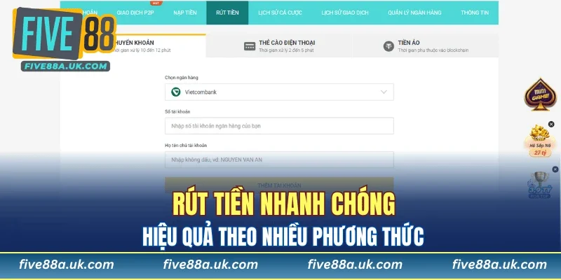 Rút tiền nhanh chóng, hiệu quả theo nhiều phương thức